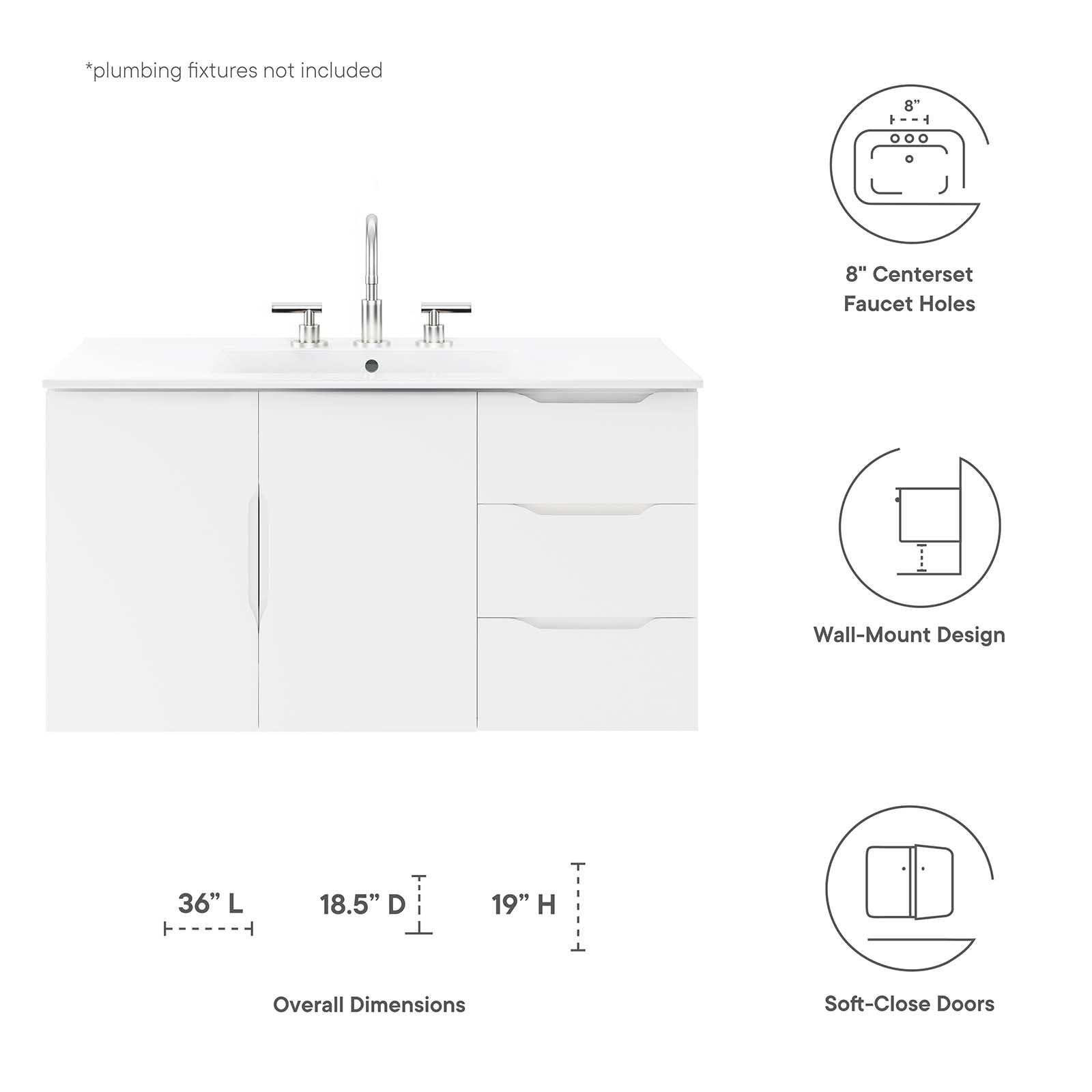 Vitality 36" Bathroom Vanity By Modway - EEI-5783-GRY-BLK | Bathroom Accessories |  Modishstore - 32