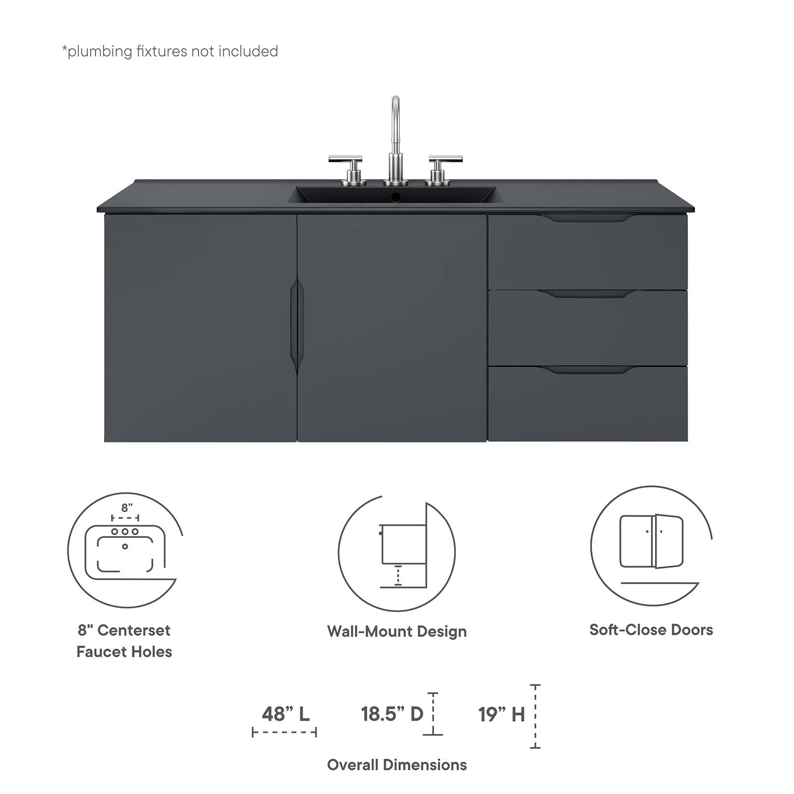 Vitality 48" Single Sink Bathroom Vanity By Modway - EEI-5784-GRY-BLK | Bathroom Accessories |  Modishstore - 8