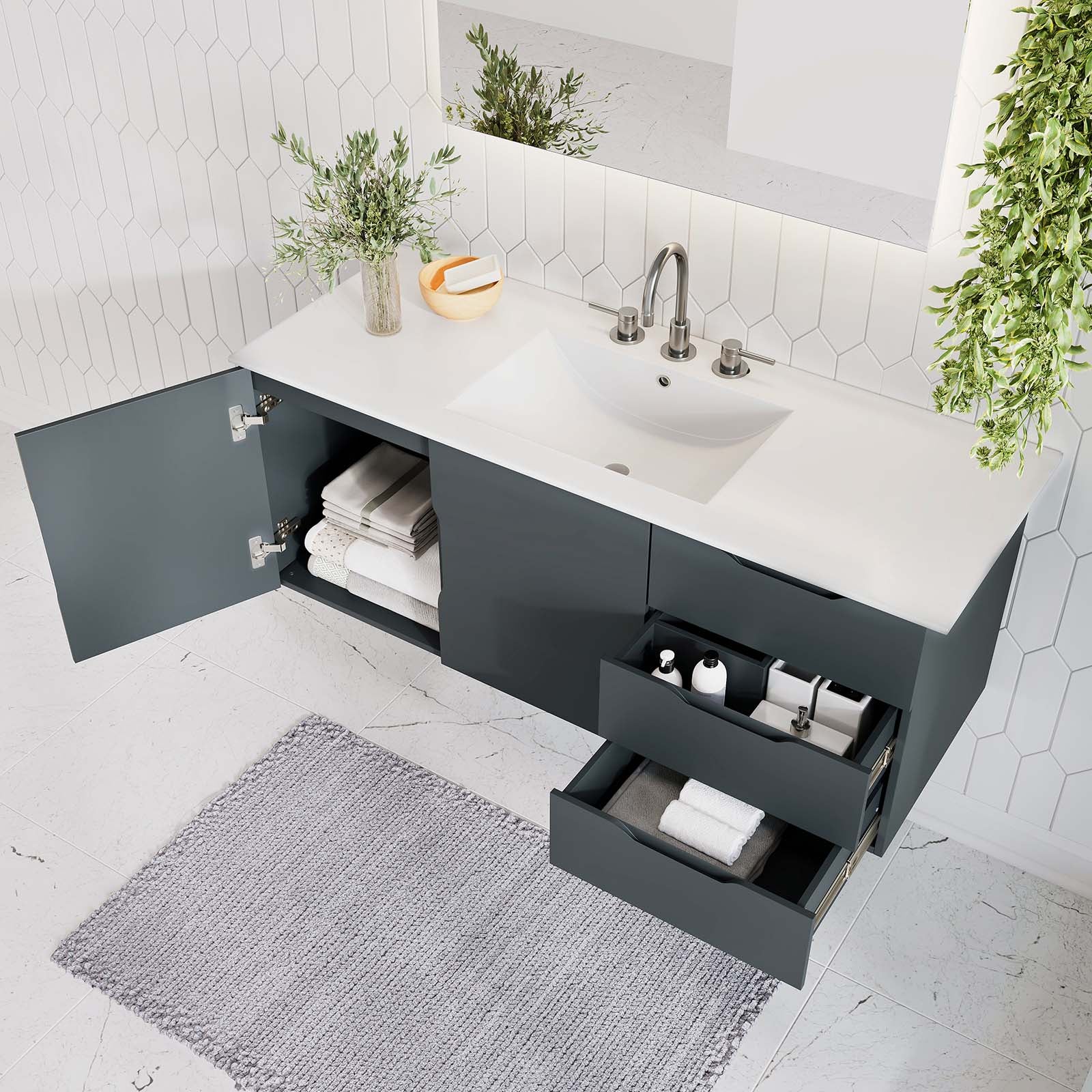 Vitality 48" Single Sink Bathroom Vanity By Modway - EEI-5784-GRY-BLK | Bathroom Accessories |  Modishstore - 15