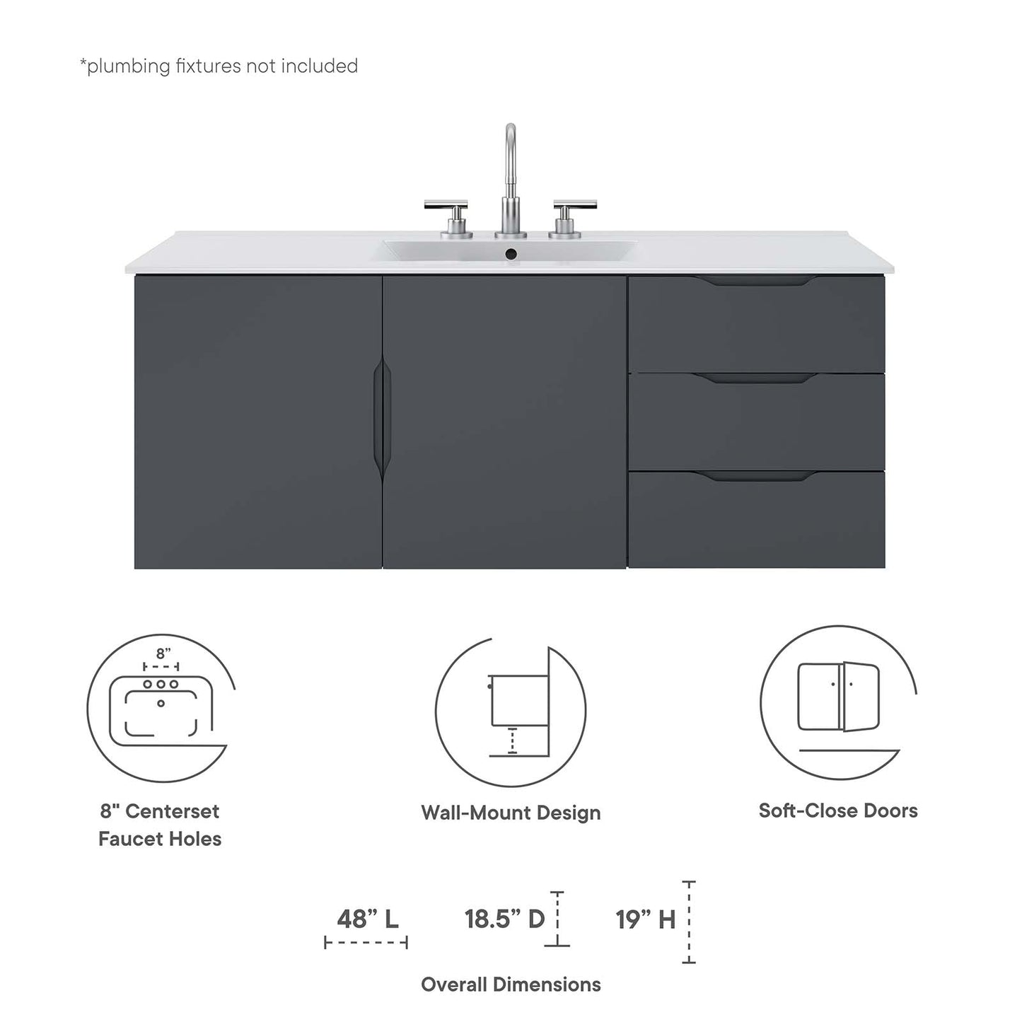 Vitality 48" Single Sink Bathroom Vanity By Modway - EEI-5784-GRY-BLK | Bathroom Accessories |  Modishstore - 16