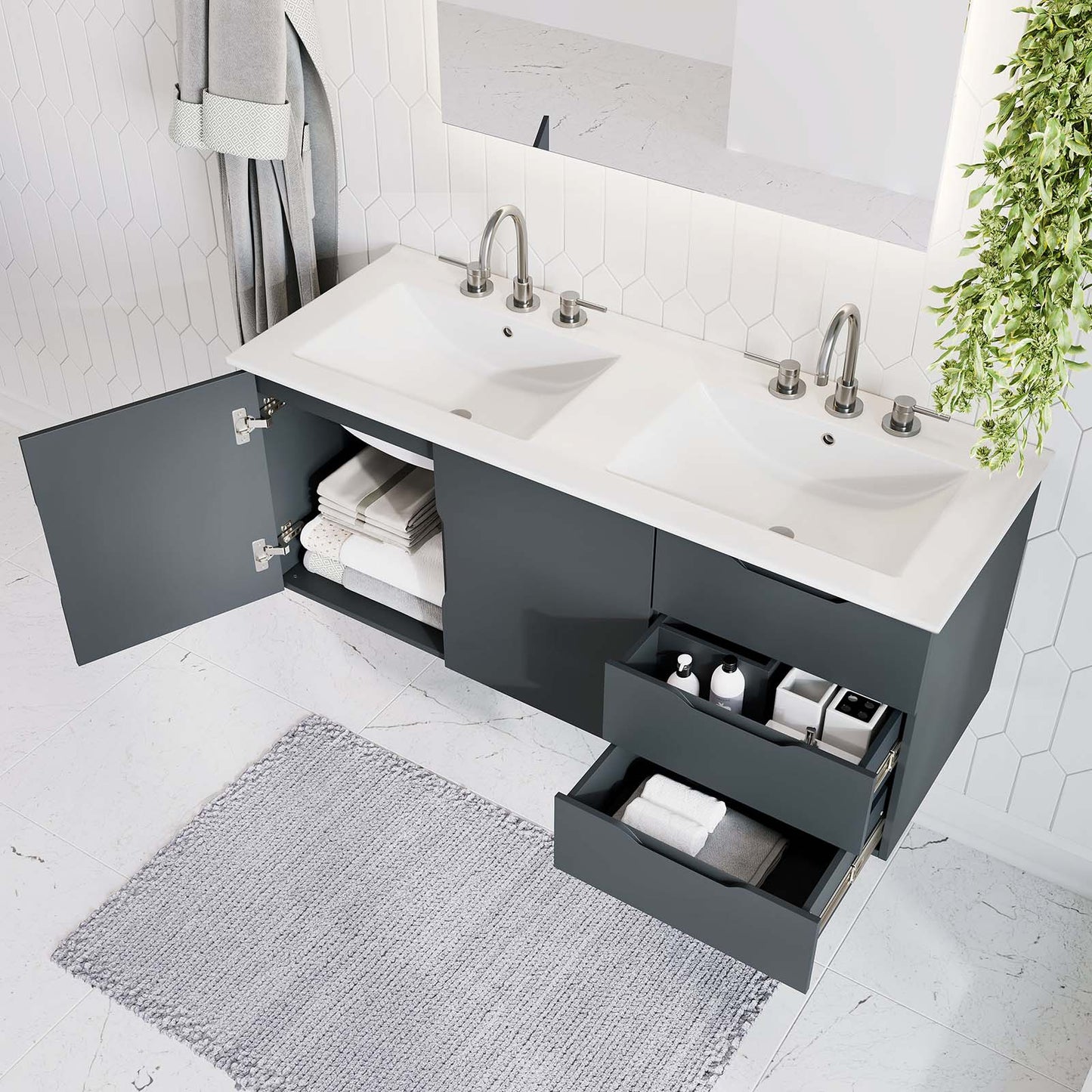 Vitality 48" Double Sink Bathroom Vanity By Modway - EEI-5785-GRY-BLK | Bathroom Accessories |  Modishstore - 15