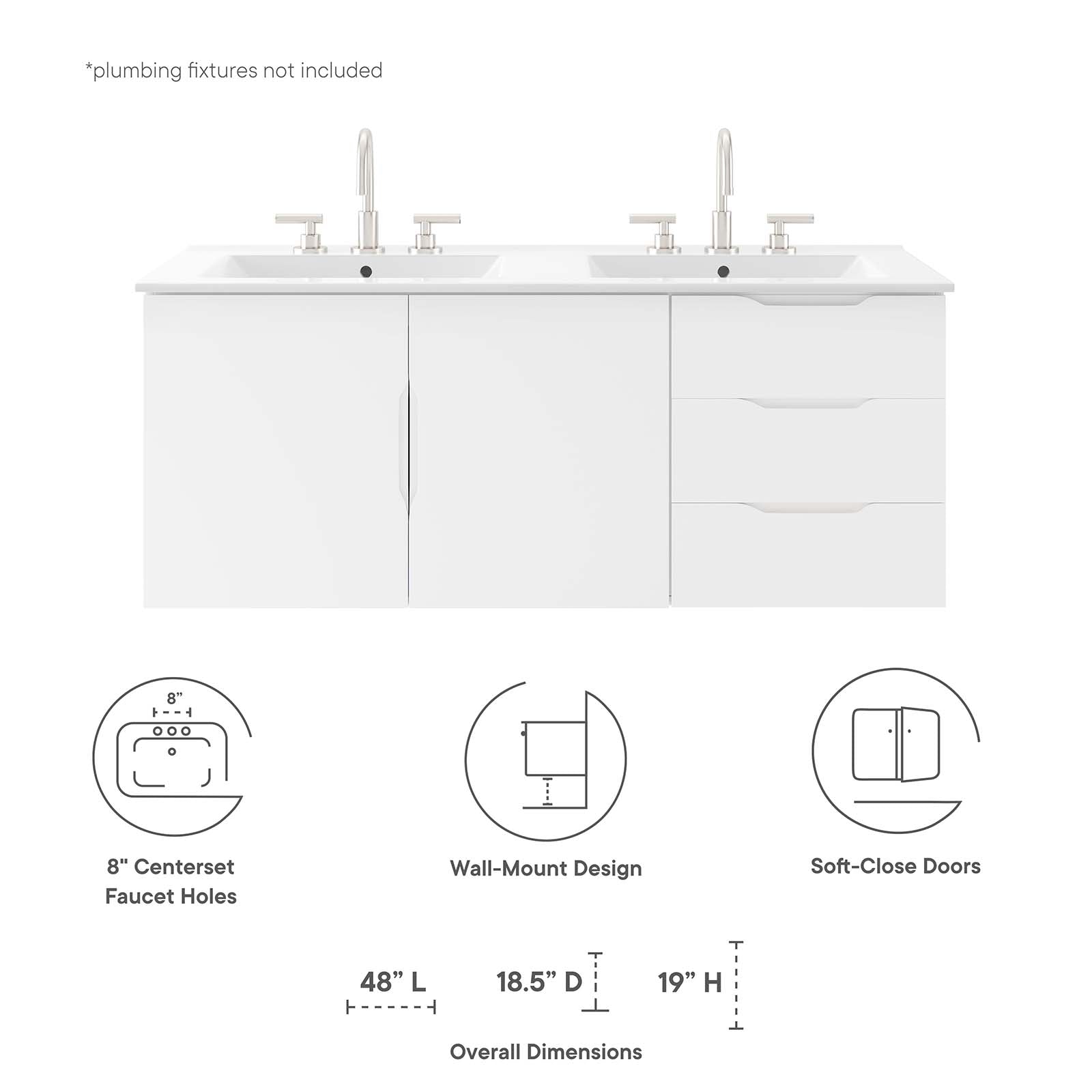 Vitality 48" Double Sink Bathroom Vanity By Modway - EEI-5785-GRY-BLK | Bathroom Accessories |  Modishstore - 32