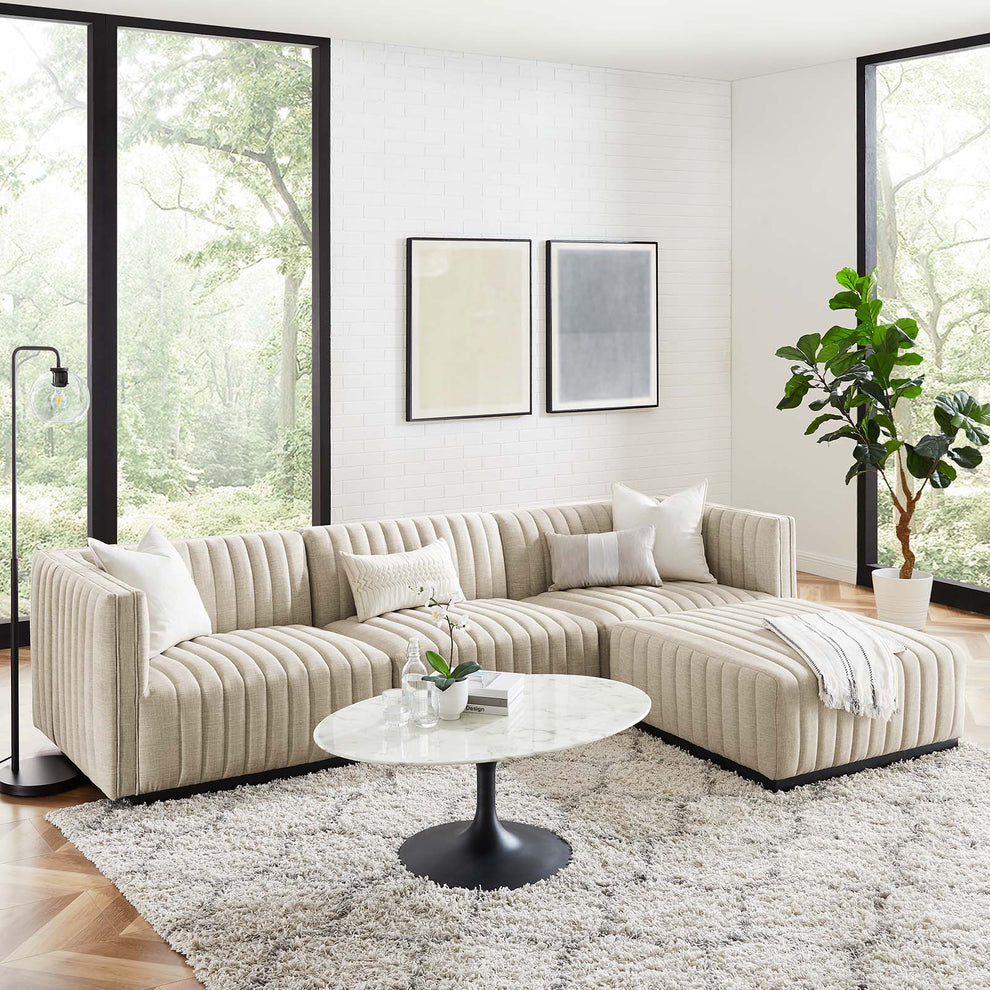 Conjure Channel Tufted Upholstered Fabric 4-Piece Sectional Sofa By Modway - EEI-5788 | Sectional | Modishstore - 1