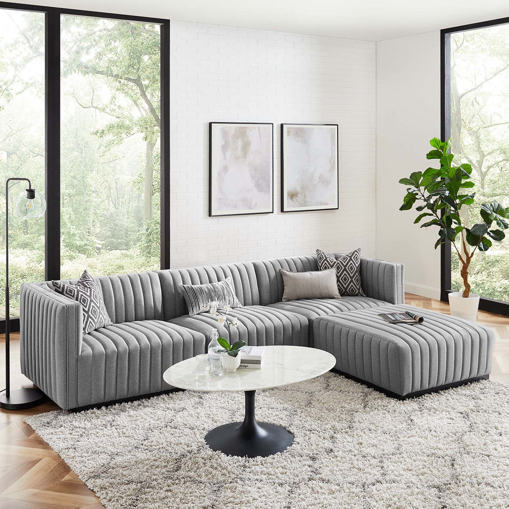 Conjure Channel Tufted Upholstered Fabric 4-Piece Sectional Sofa By Modway - EEI-5788 | Sectional | Modishstore - 25