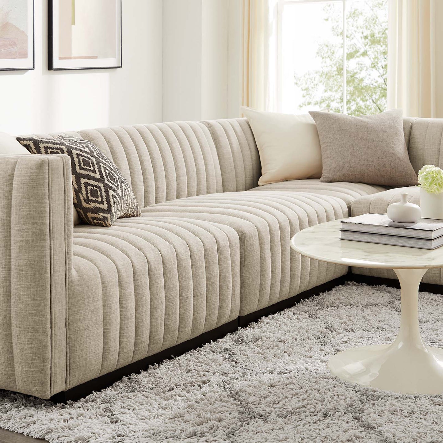 Conjure Channel Tufted Upholstered Fabric 4-Piece L-Shaped Sectional By Modway - EEI-5792 | Sectional | Modishstore - 9