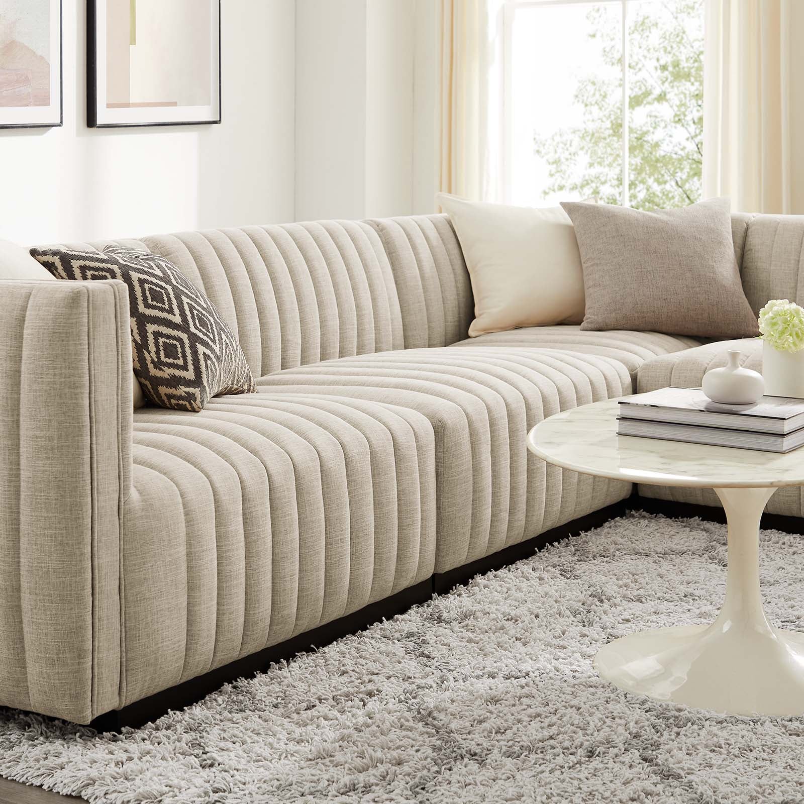 Conjure Channel Tufted Upholstered Fabric 4-Piece L-Shaped Sectional By Modway - EEI-5792 | Sectional | Modishstore - 9