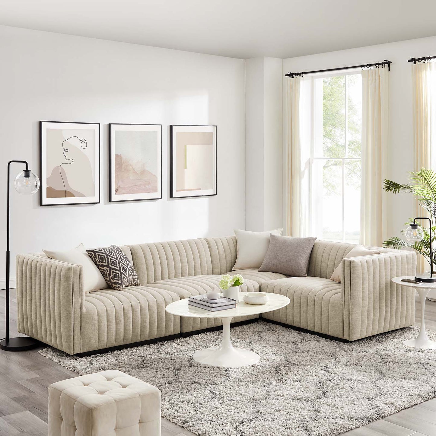 Conjure Channel Tufted Upholstered Fabric 4-Piece L-Shaped Sectional By Modway - EEI-5792 | Sectional | Modishstore - 1