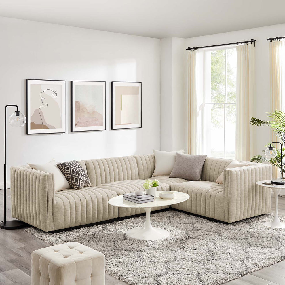 Conjure Channel Tufted Upholstered Fabric 4-Piece L-Shaped Sectional By Modway - EEI-5792 | Sectional | Modishstore - 1