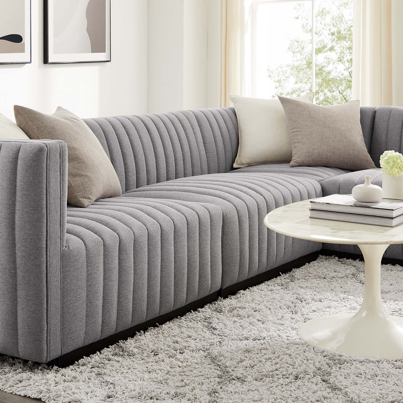 Conjure Channel Tufted Upholstered Fabric 4-Piece L-Shaped Sectional By Modway - EEI-5792 | Sectional | Modishstore - 24