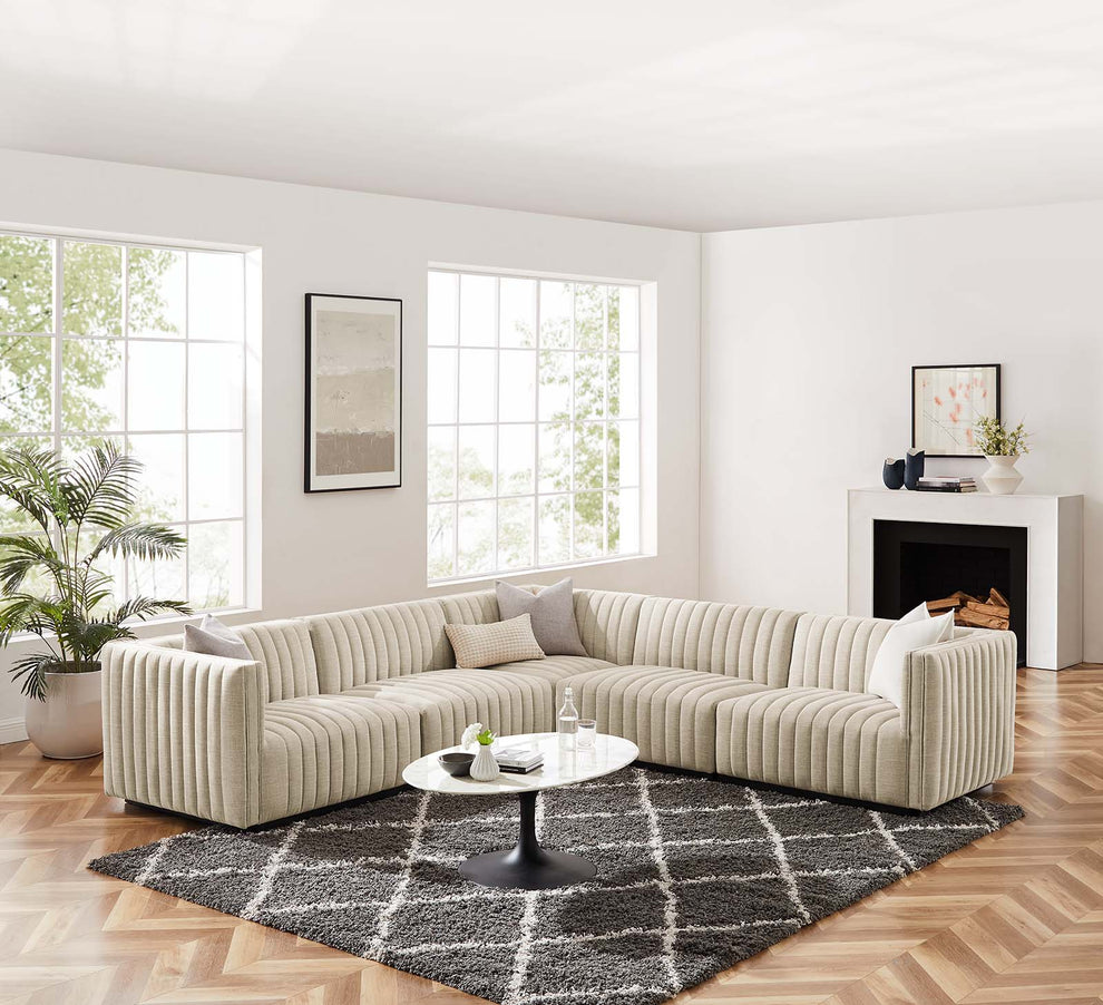 Conjure Channel Tufted Upholstered Fabric 5-Piece L-Shaped Sectional By Modway - EEI-5793 | Sectional | Modishstore - 1