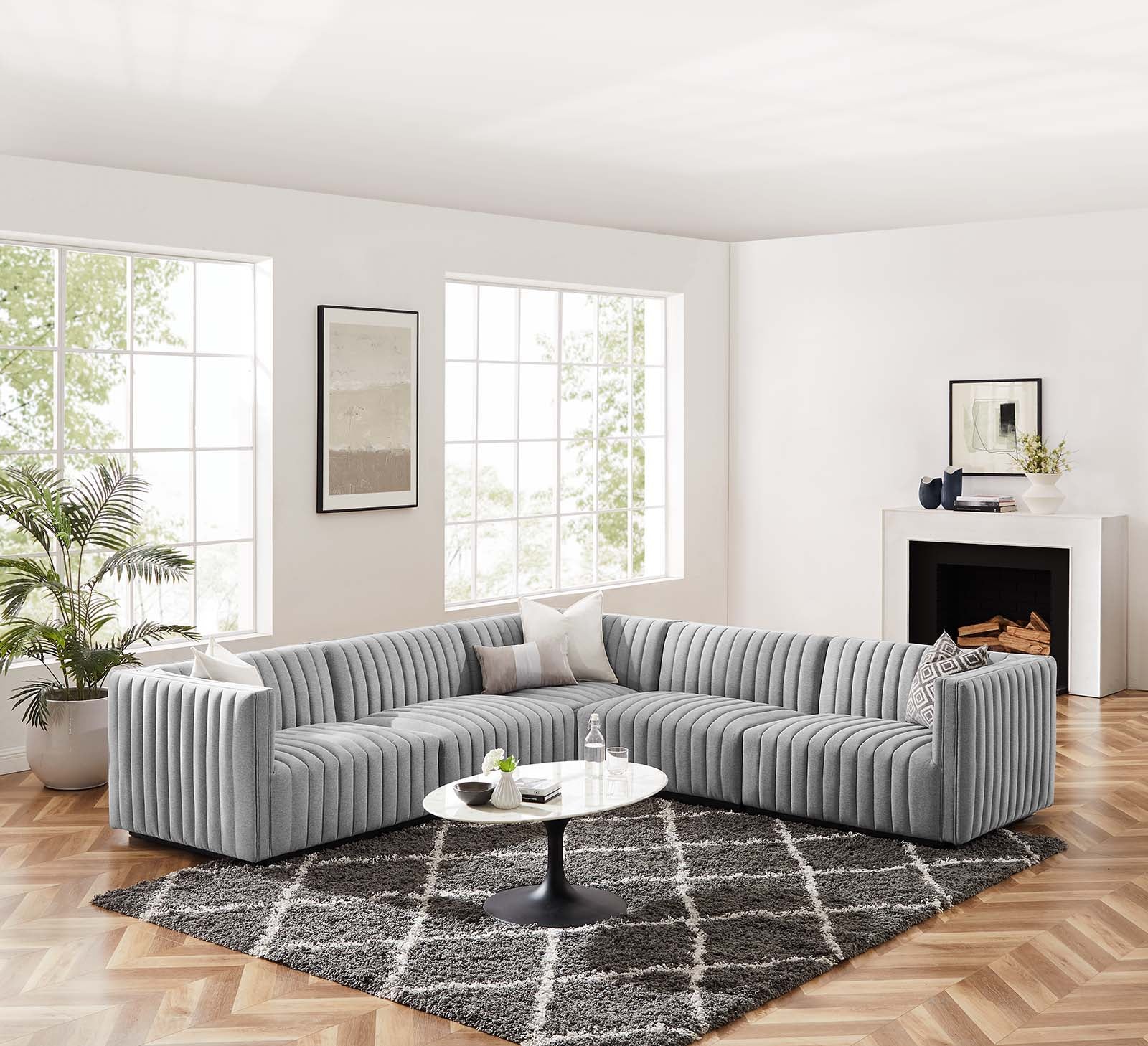 Conjure Channel Tufted Upholstered Fabric 5-Piece L-Shaped Sectional By Modway - EEI-5793 | Sectional | Modishstore - 25