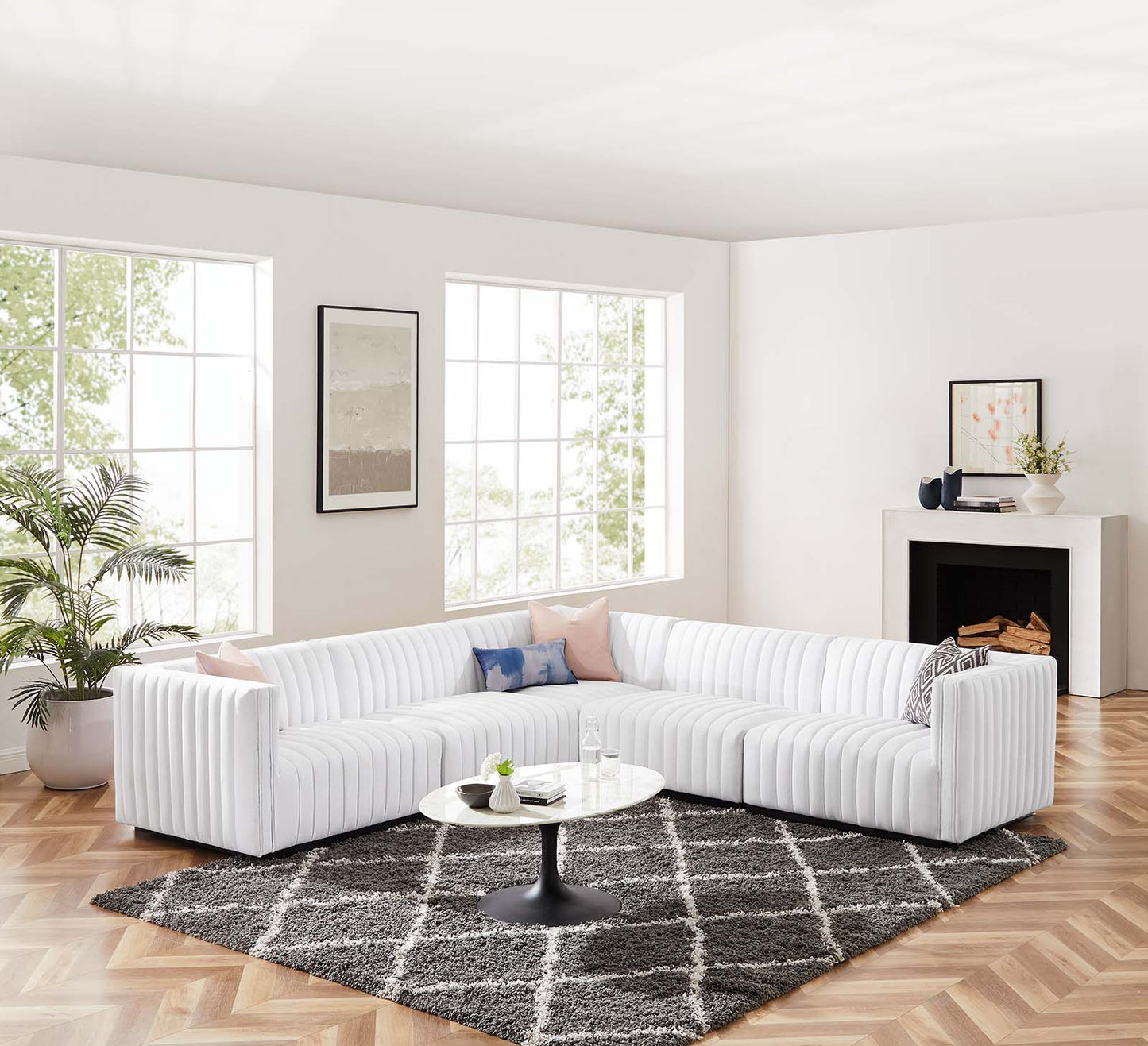 Conjure Channel Tufted Upholstered Fabric 5-Piece L-Shaped Sectional By Modway - EEI-5793 | Sectional | Modishstore - 41