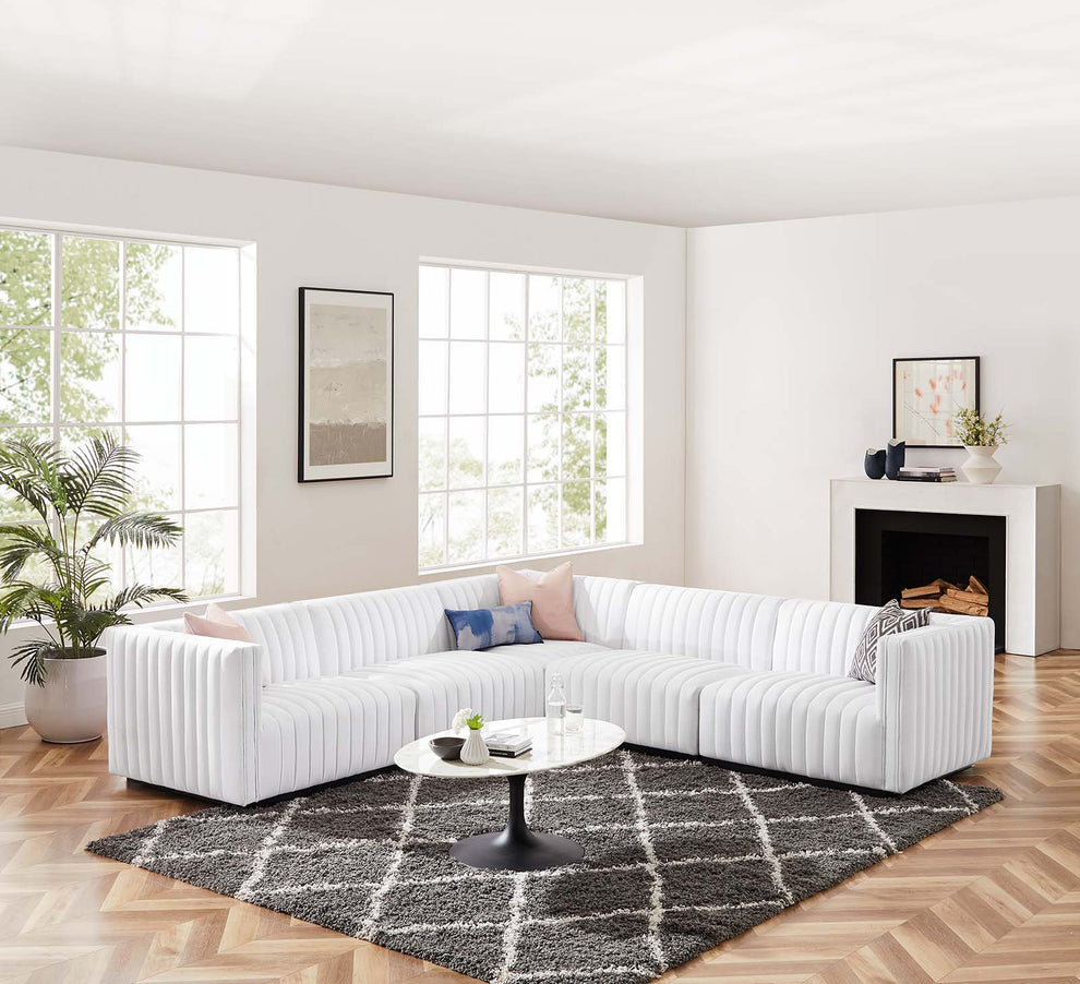Conjure Channel Tufted Upholstered Fabric 5-Piece L-Shaped Sectional By Modway - EEI-5793 | Sectional | Modishstore - 41