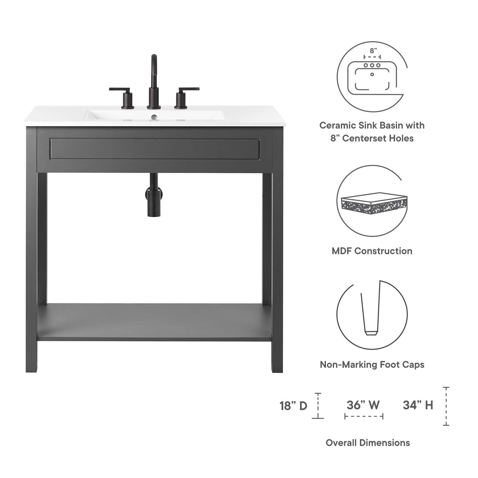 Altura 36" Bathroom Vanity By Modway - EEI-5799 | Bathroom Accessories | Modishstore - 16