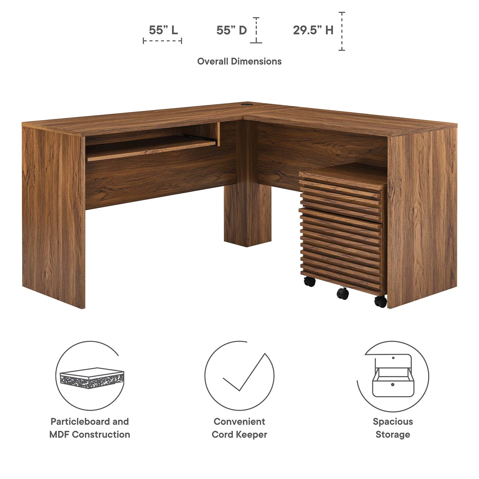 Render Wood Desk And File Cabinet Set By Modway - EEI-5821-WAL | Desks |  Modishstore - 9