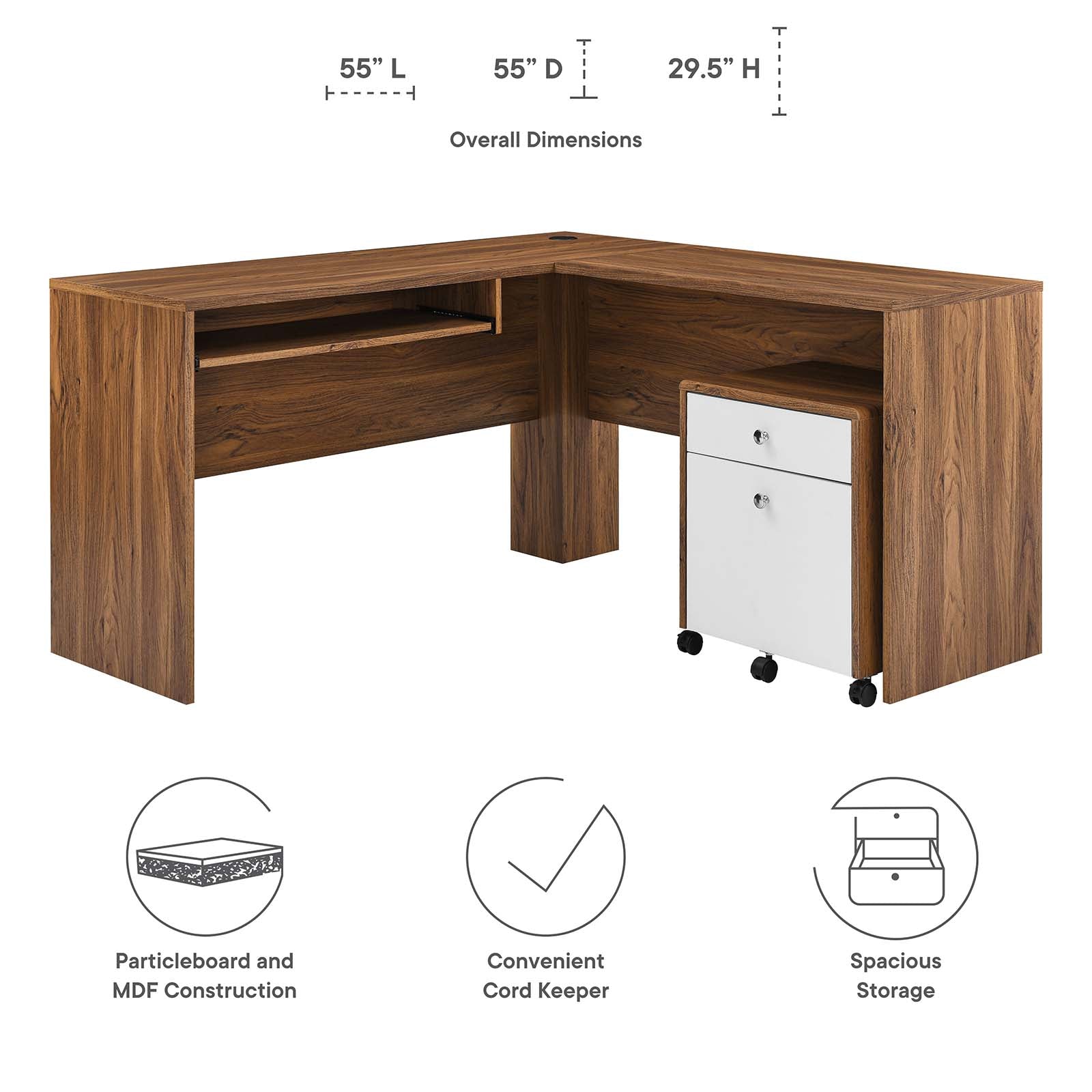 Transmit Wood Desk And File Cabinet Set By Modway - EEI-5822-WAL-WHI | Desks |  Modishstore - 9