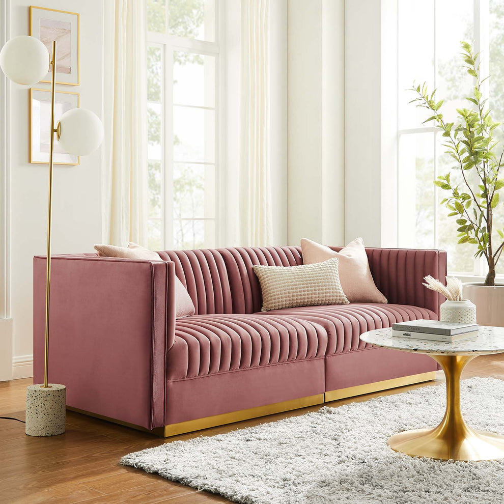 Sanguine Channel Tufted Performance Velvet Modular Sectional Sofa Loveseat By Modway - EEI-5824 | Sectional | Modishstore - 1