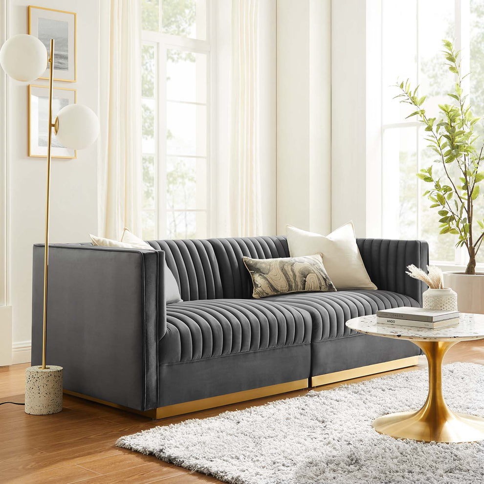Sanguine Channel Tufted Performance Velvet Modular Sectional Sofa Loveseat By Modway - EEI-5824 | Sectional | Modishstore - 11