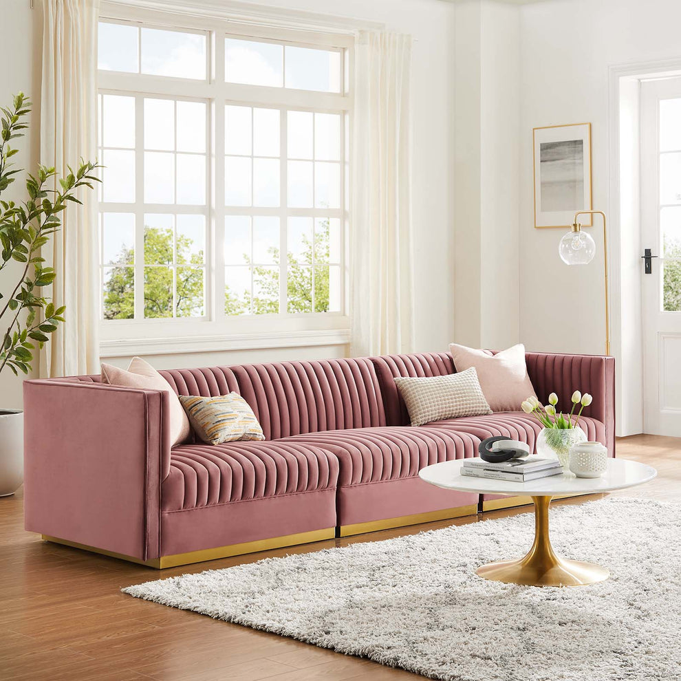 Sanguine Channel Tufted Performance Velvet 3-Seat Modular Sectional Sofa By Modway - EEI-5825 | Sectional | Modishstore - 1