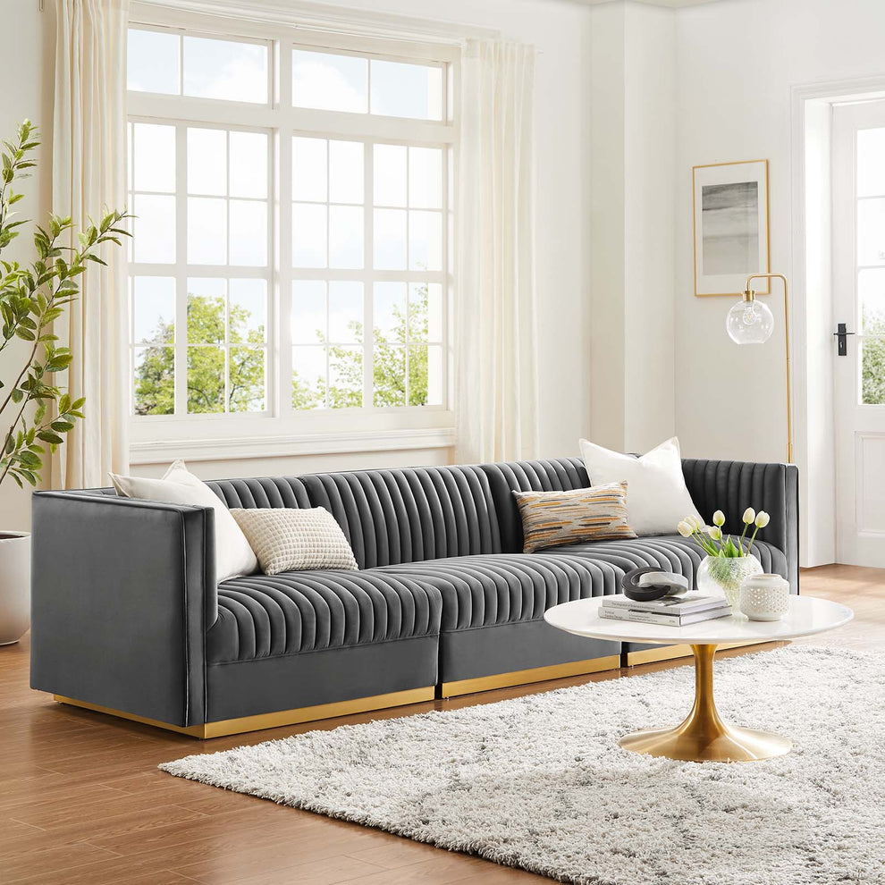 Sanguine Channel Tufted Performance Velvet 3-Seat Modular Sectional Sofa By Modway - EEI-5825 | Sectional | Modishstore - 14