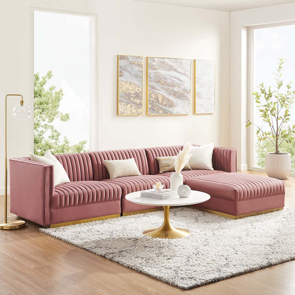 Sanguine Channel Tufted Performance Velvet 4-Piece Modular Sectional Sofa By Modway - EEI-5826 | Sectional | Modishstore - 1