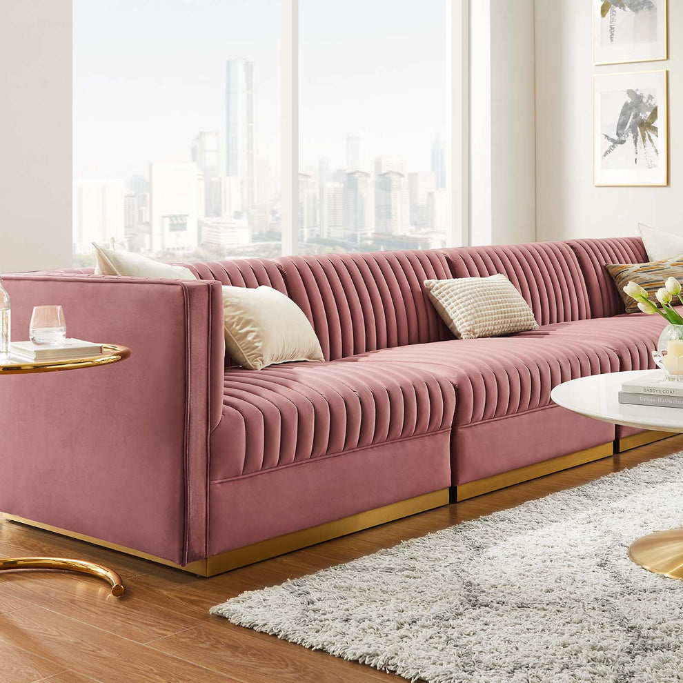 Sanguine Channel Tufted Performance Velvet 4-Seat Modular Sectional Sofa By Modway - EEI-5827 | Sectional | Modishstore - 2