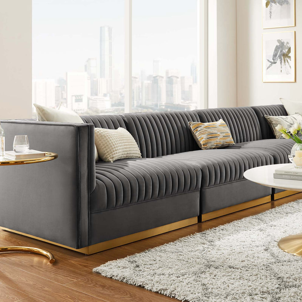 Sanguine Channel Tufted Performance Velvet 4-Seat Modular Sectional Sofa By Modway - EEI-5827 | Sectional | Modishstore - 14