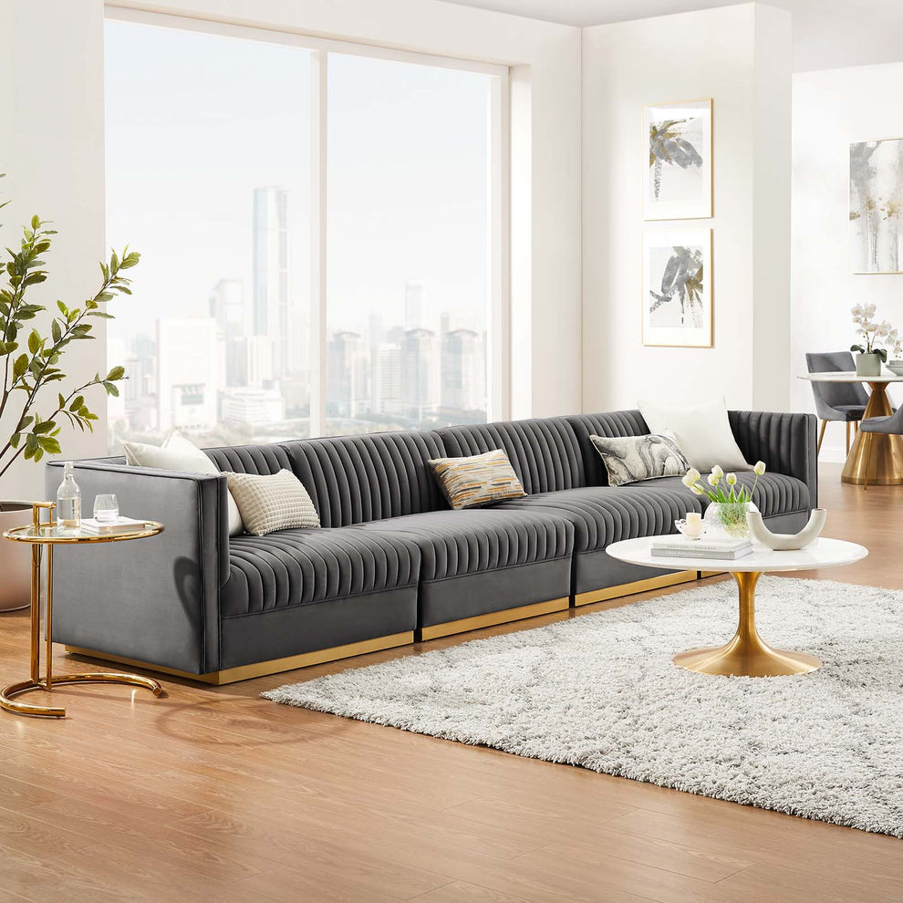 Sanguine Channel Tufted Performance Velvet 4-Seat Modular Sectional Sofa By Modway - EEI-5827 | Sectional | Modishstore - 15