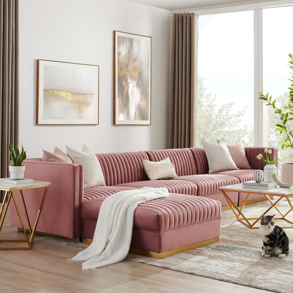 Sanguine Channel Tufted Performance Velvet 5-Piece Modular Sectional Sofa By Modway - EEI-5828 | Sectional | Modishstore - 1
