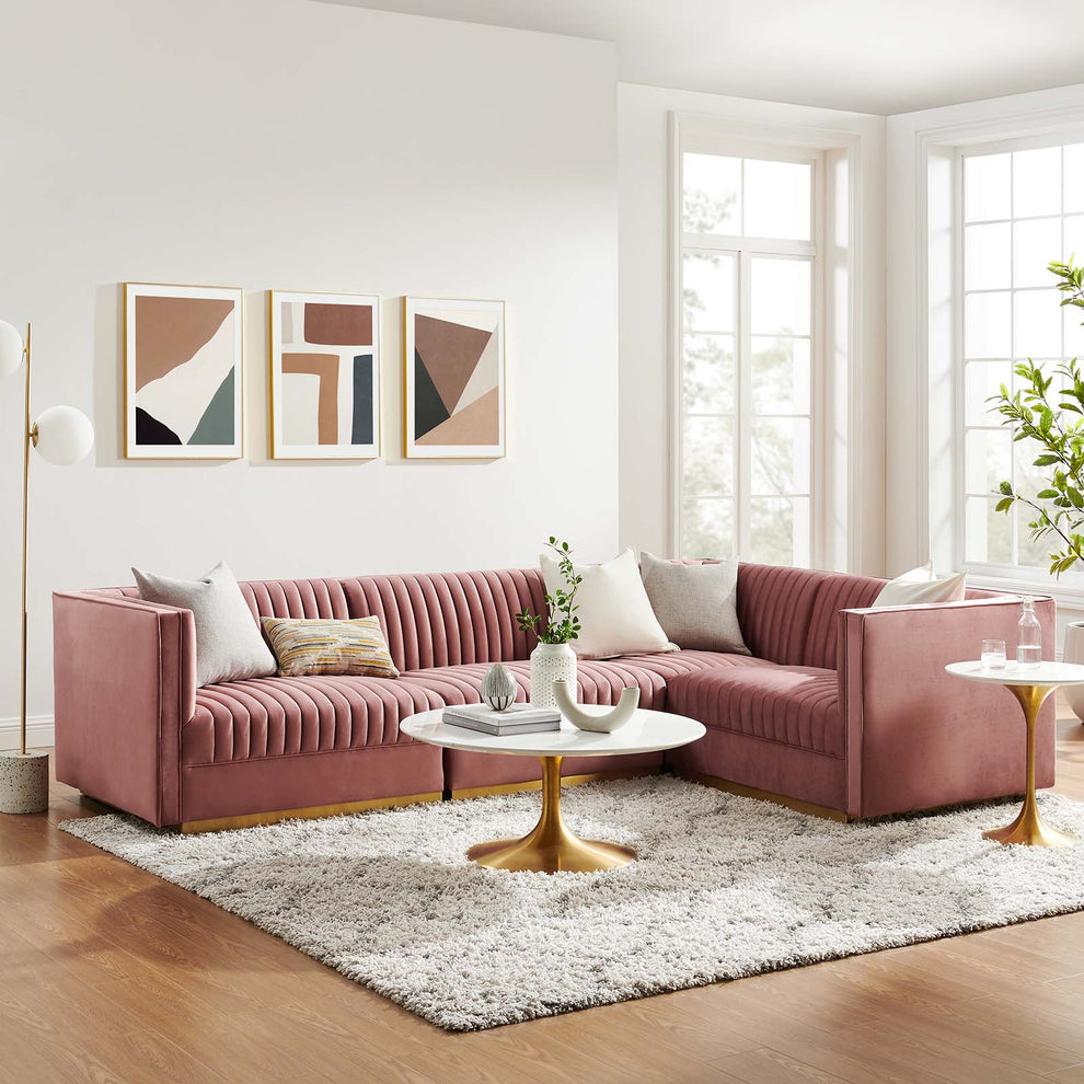 Sanguine Channel Tufted Performance Velvet 4-Piece Right-Facing Modular Sectional Sofa By Modway - EEI-5829 | Sectional | Modishstore - 1
