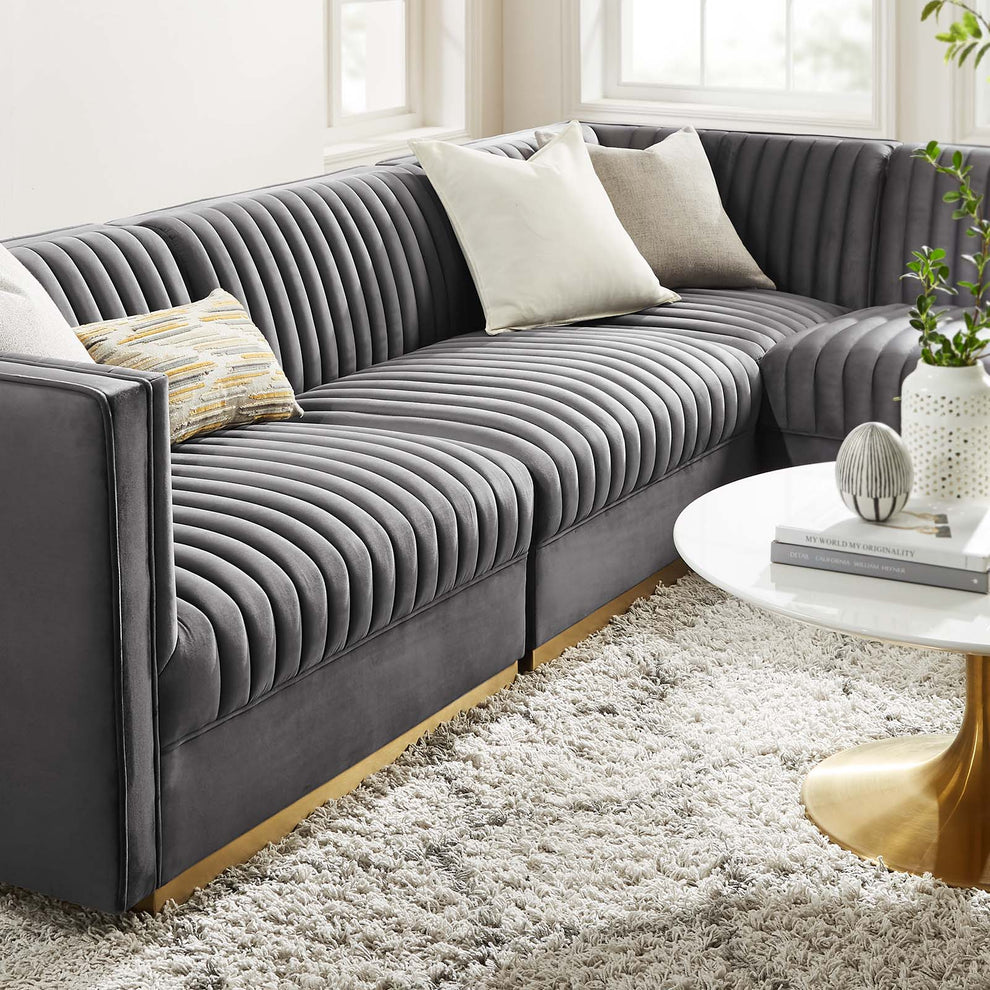 Sanguine Channel Tufted Performance Velvet 4-Piece Right-Facing Modular Sectional Sofa By Modway - EEI-5829 | Sectional | Modishstore - 15