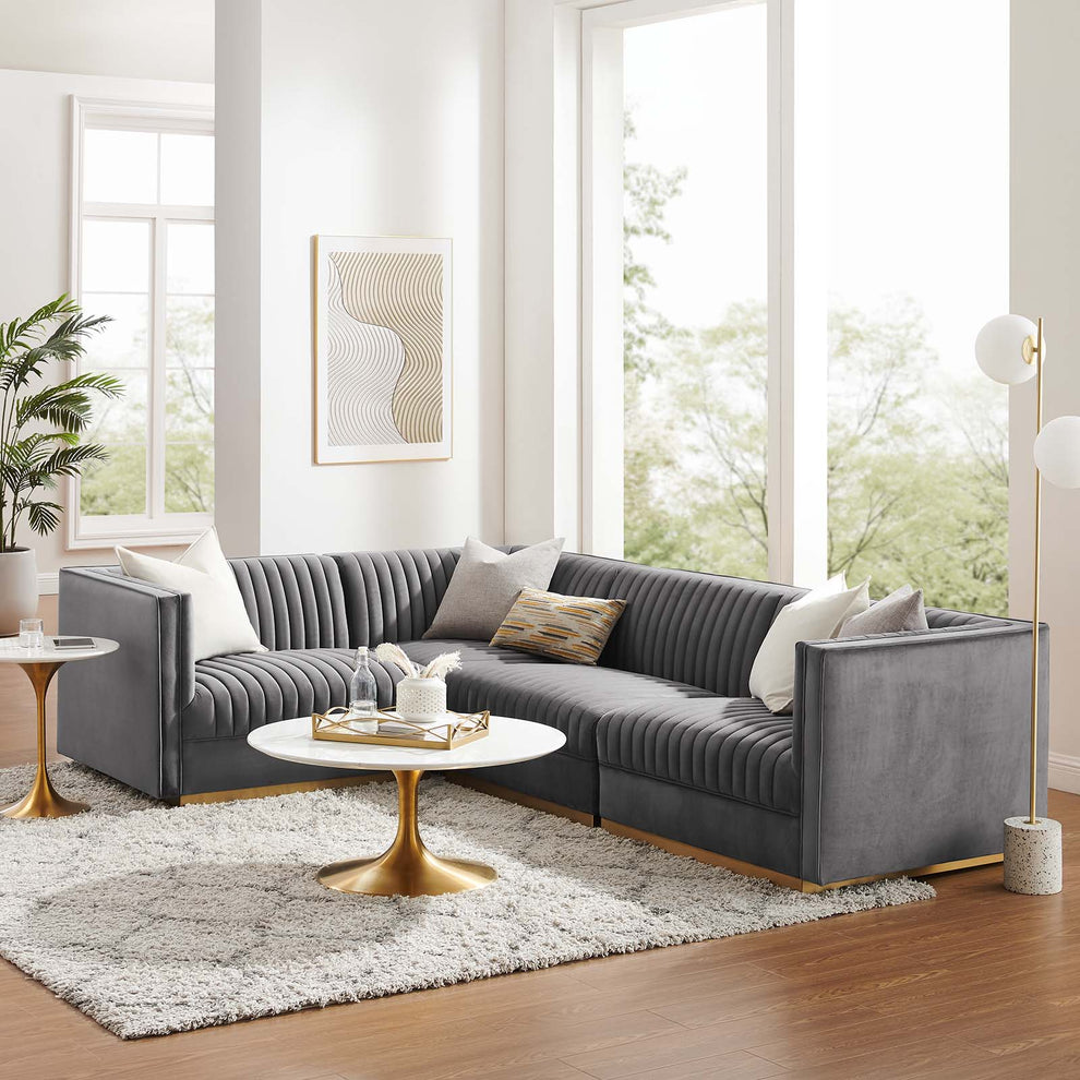 Sanguine Channel Tufted Performance Velvet 4-Piece Left-Facing Modular Sectional Sofa By Modway - EEI-5830 | Sectional | Modishstore - 14