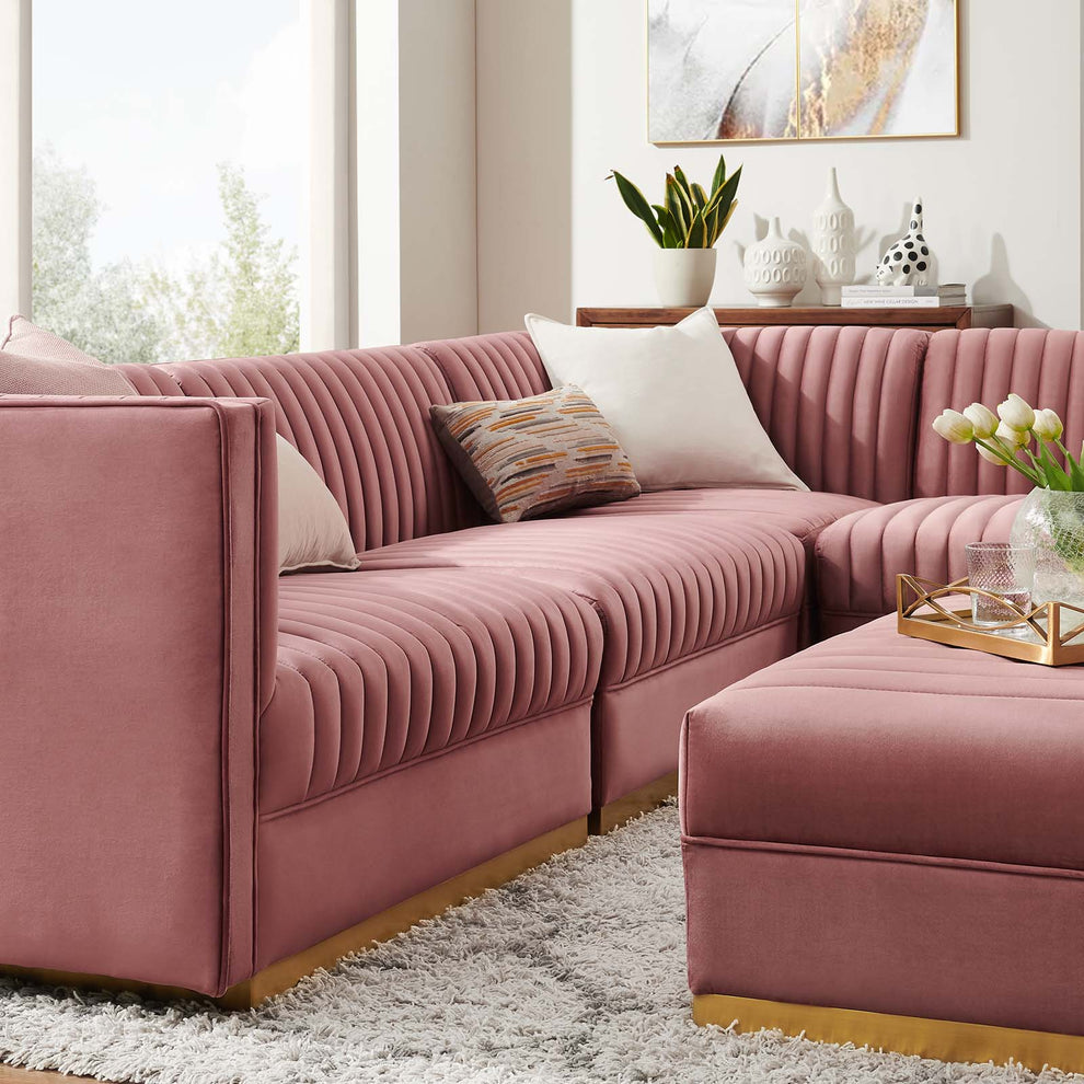 Sanguine Channel Tufted Performance Velvet 5-Piece Right-Facing Modular Sectional Sofa By Modway - EEI-5831 | Sectional | Modishstore - 7