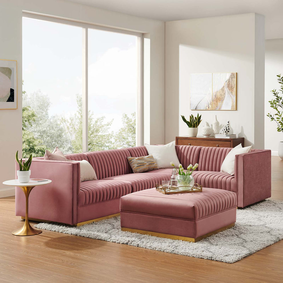 Sanguine Channel Tufted Performance Velvet 5-Piece Right-Facing Modular Sectional Sofa By Modway - EEI-5831 | Sectional | Modishstore - 1