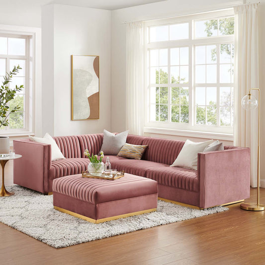 Sanguine Channel Tufted Performance Velvet 5-Piece Left-Facing Modular Sectional Sofa By Modway - EEI-5832 | Sectional | Modishstore