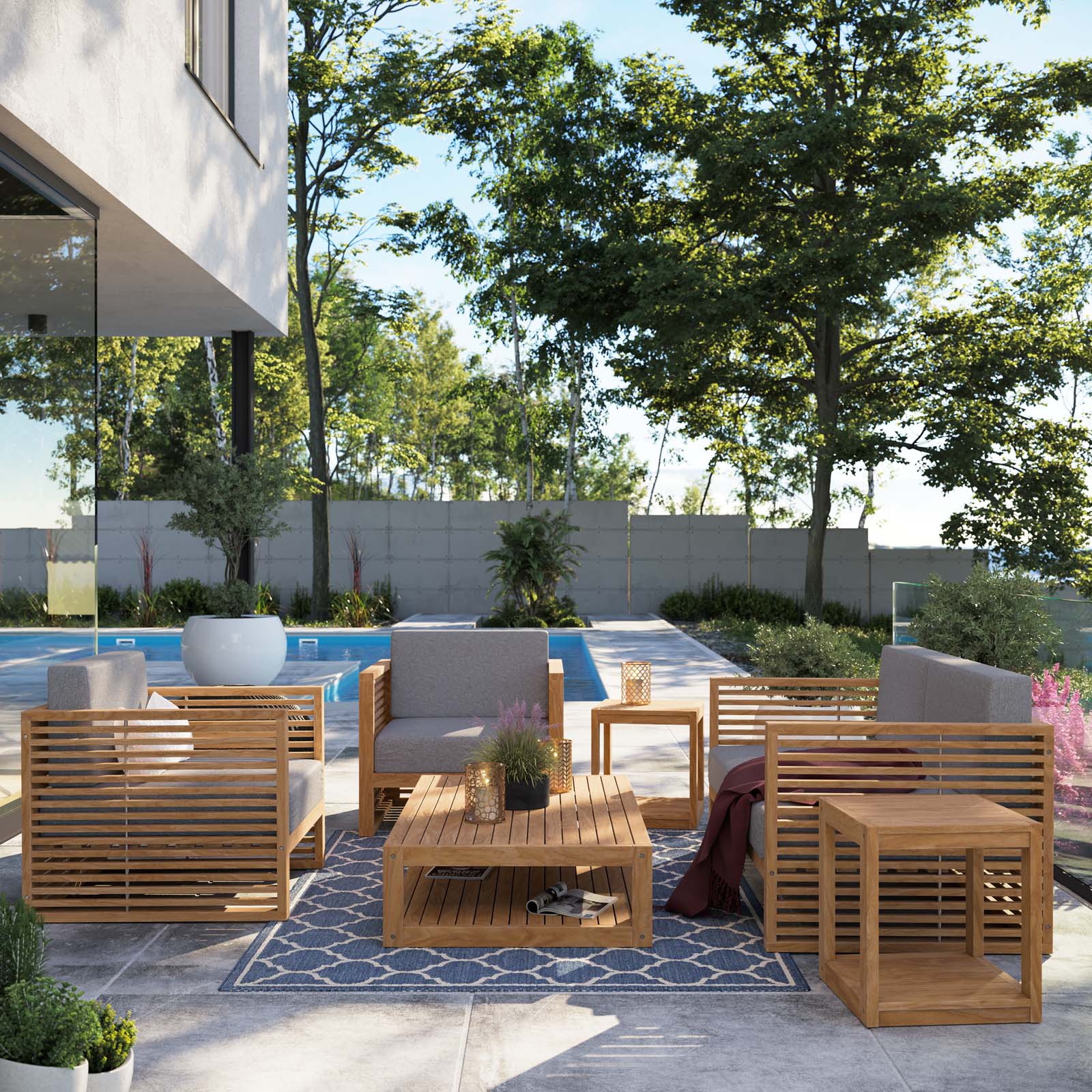 Modway Carlsbad Teak Wood Outdoor Patio Set