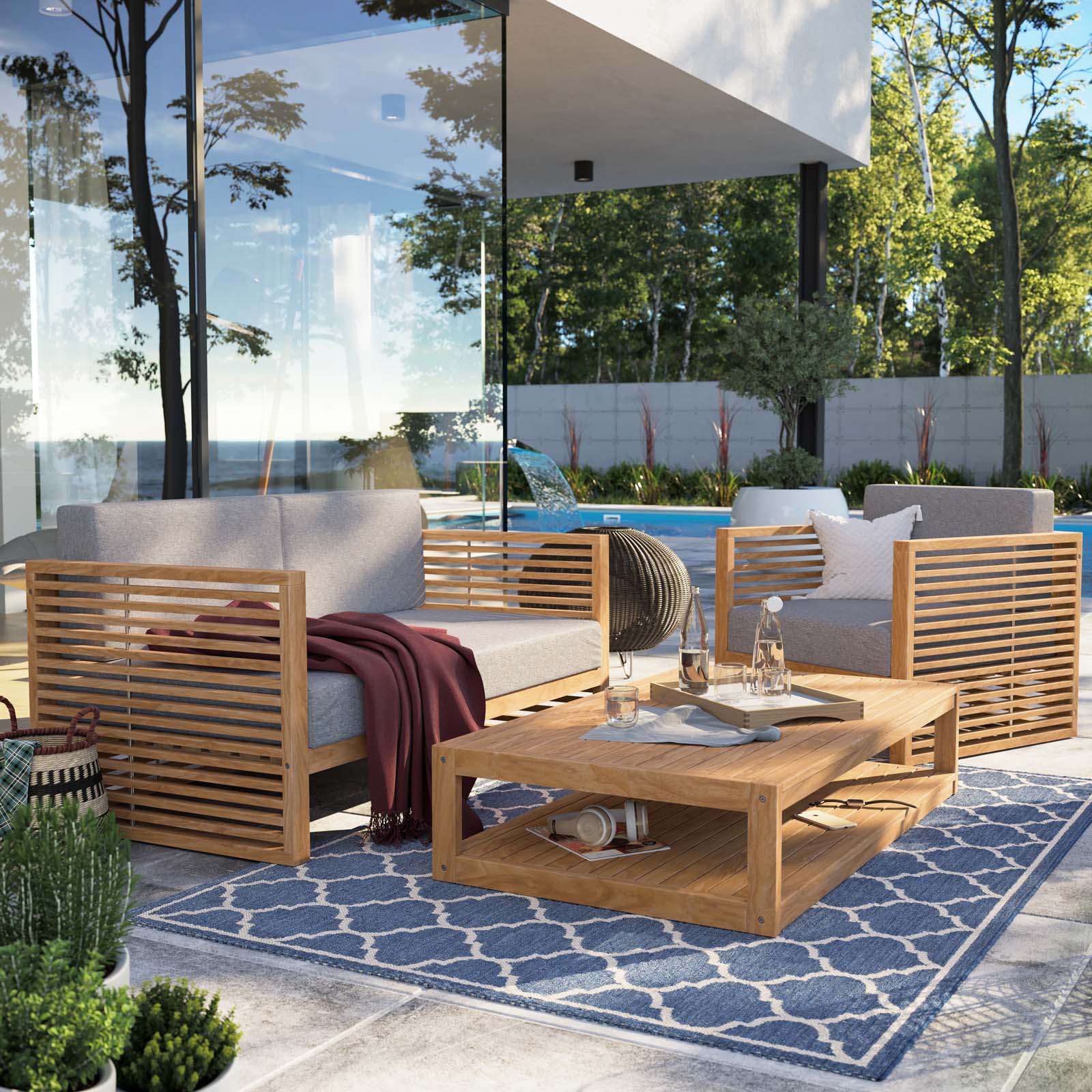 Carlsbad 3-Piece Teak Wood Outdoor Patio Outdoor Patio Set By Modway - EEI-5837 | Outdoor Sofas, Loveseats & Sectionals | Modishstore