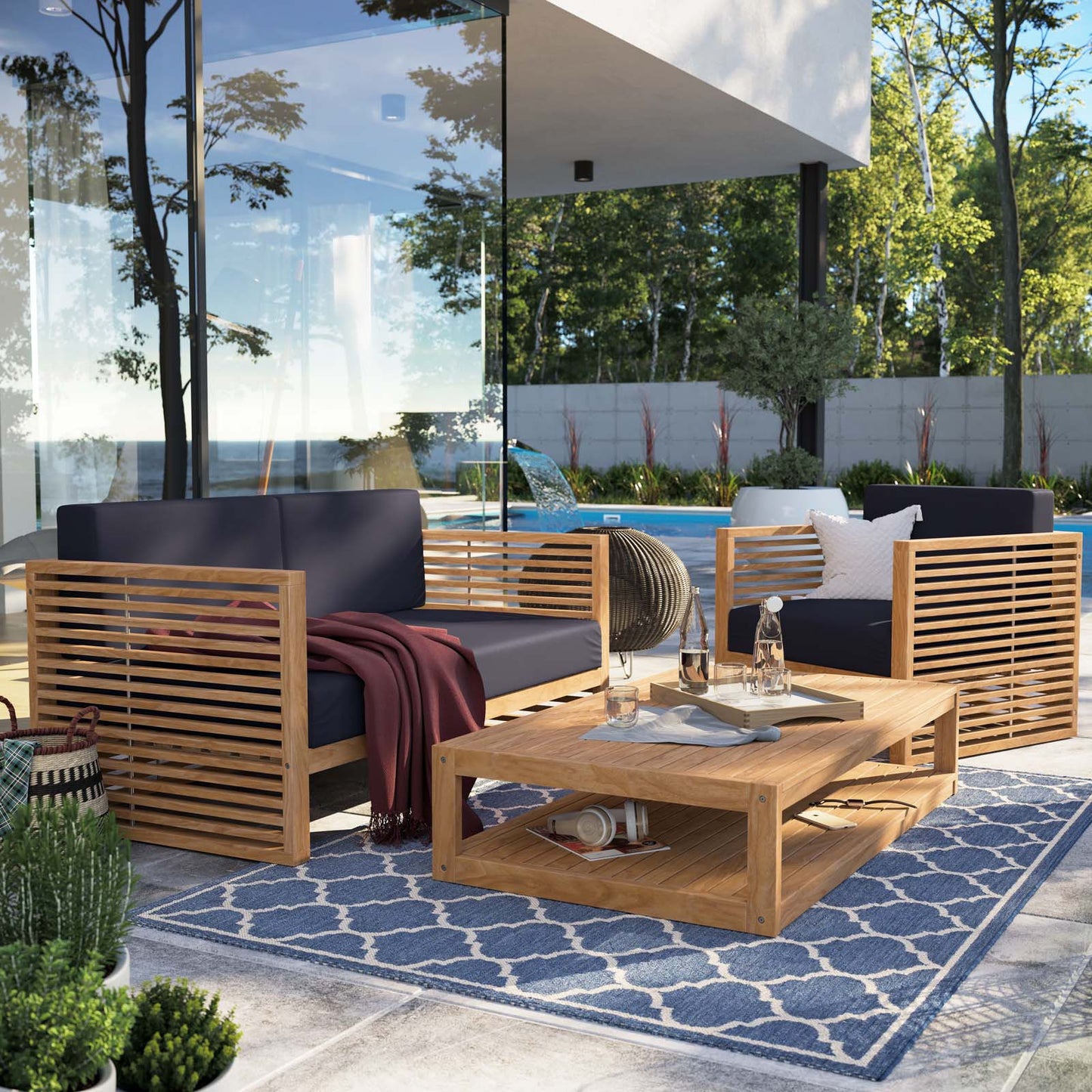 Carlsbad 3-Piece Teak Wood Outdoor Patio Outdoor Patio Set By Modway - EEI-5837 | Outdoor Sofas, Loveseats & Sectionals | Modishstore - 19