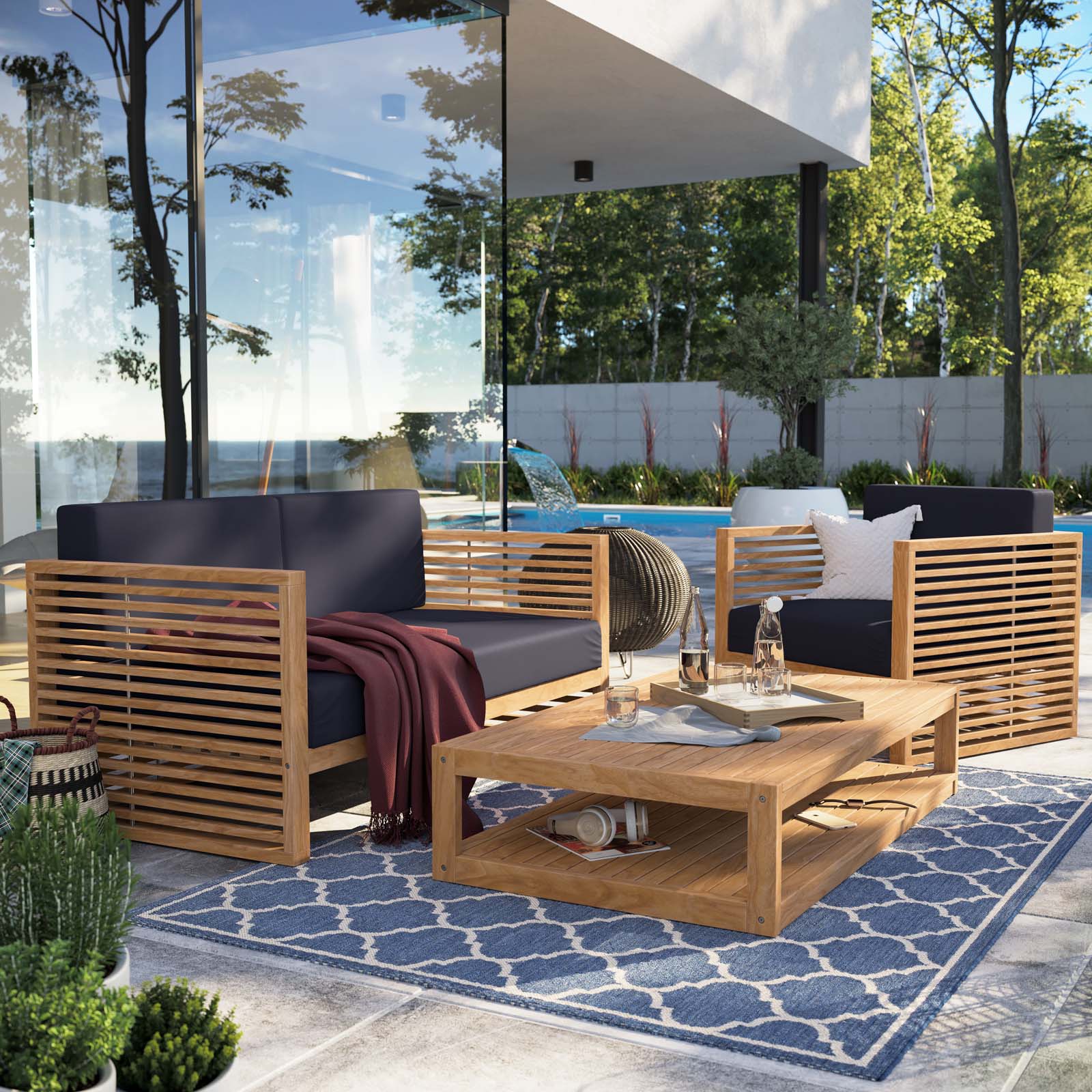 Carlsbad 3-Piece Teak Wood Outdoor Patio Outdoor Patio Set By Modway - EEI-5837 | Outdoor Sofas, Loveseats & Sectionals | Modishstore - 19