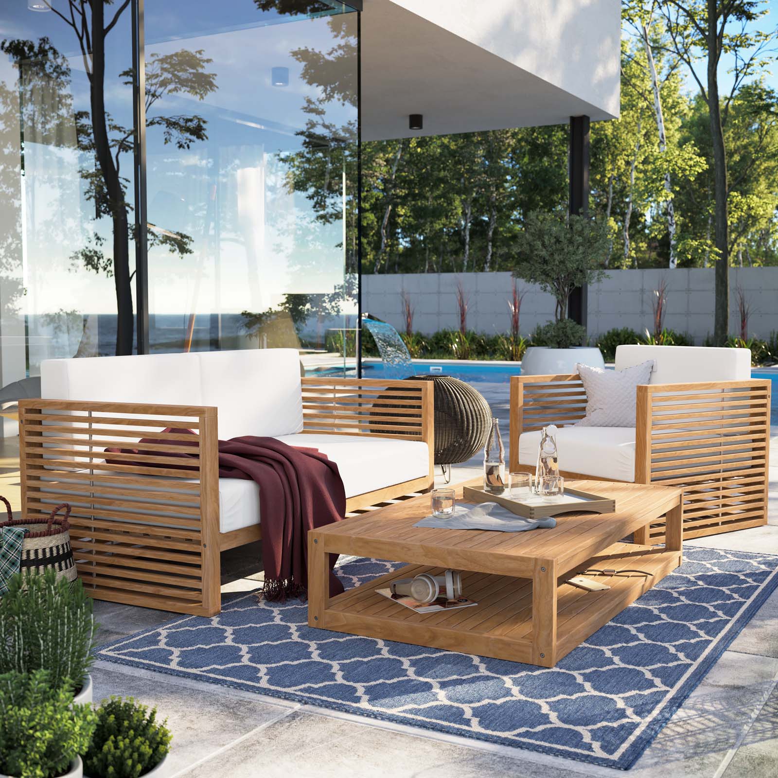 Carlsbad 3-Piece Teak Wood Outdoor Patio Outdoor Patio Set By Modway - EEI-5837 | Outdoor Sofas, Loveseats & Sectionals | Modishstore - 32