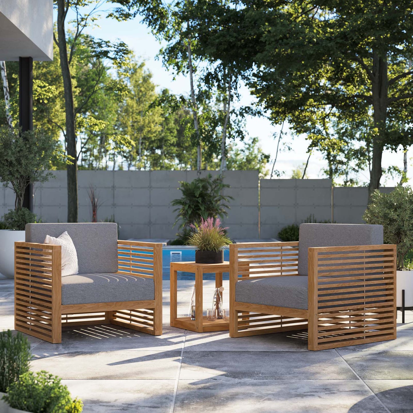 Carlsbad 3-Piece Teak Wood Outdoor Patio Outdoor Patio Set By Modway - EEI-5838 | Outdoor Sofas, Loveseats & Sectionals | Modishstore - 1