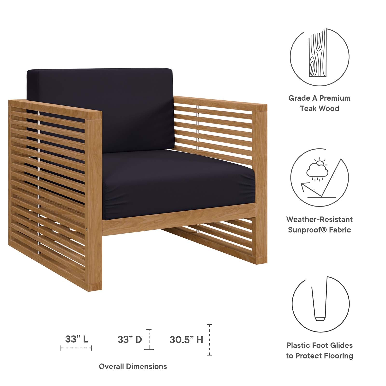 Carlsbad 3-Piece Teak Wood Outdoor Patio Outdoor Patio Set By Modway - EEI-5838 | Outdoor Sofas, Loveseats & Sectionals | Modishstore - 14