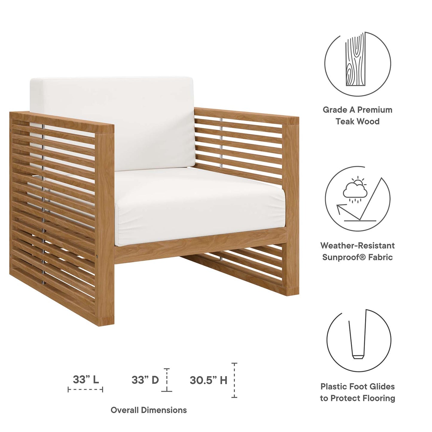Carlsbad 3-Piece Teak Wood Outdoor Patio Outdoor Patio Set By Modway - EEI-5838 | Outdoor Sofas, Loveseats & Sectionals | Modishstore - 25