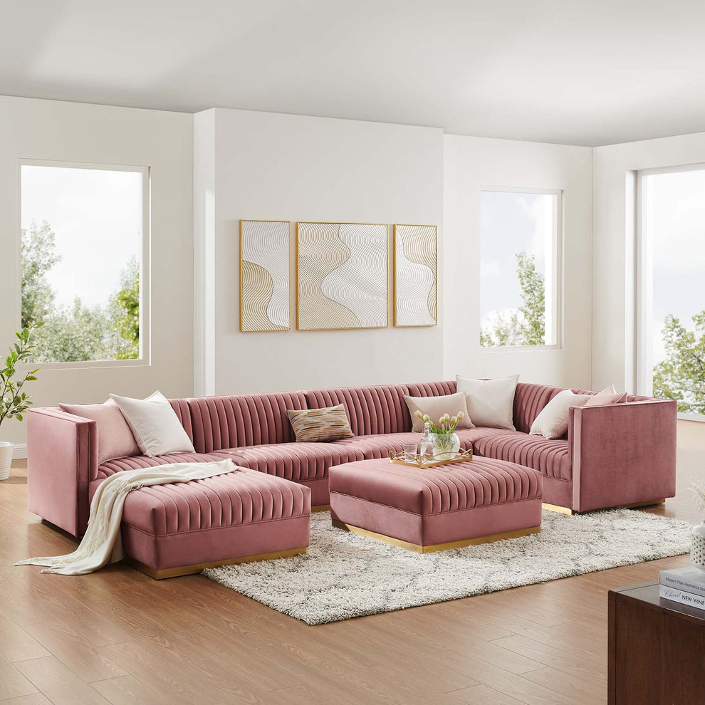 Sanguine Channel Tufted Performance Velvet 7-Piece Right-Facing Modular Sectional Sofa By Modway - EEI-5839 | Sectional | Modishstore - 1