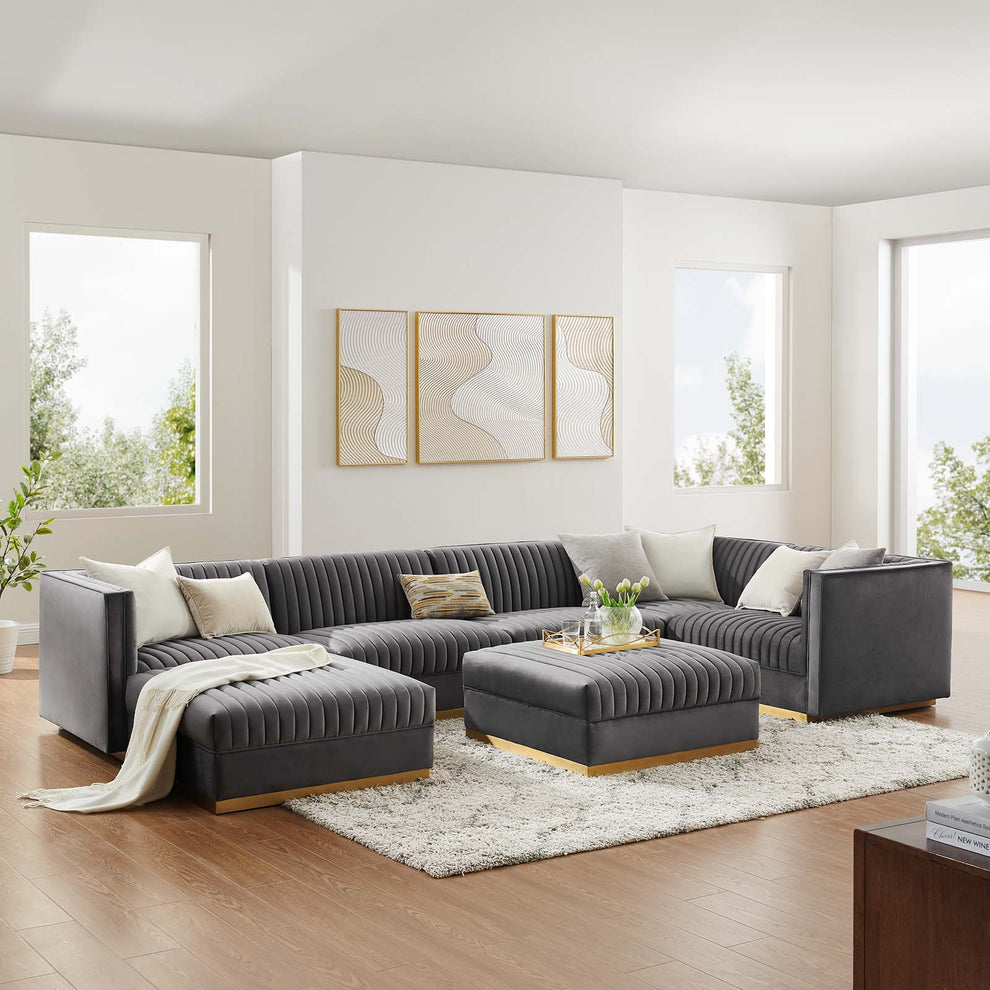 Sanguine Channel Tufted Performance Velvet 7-Piece Right-Facing Modular Sectional Sofa By Modway - EEI-5839 | Sectional | Modishstore - 23