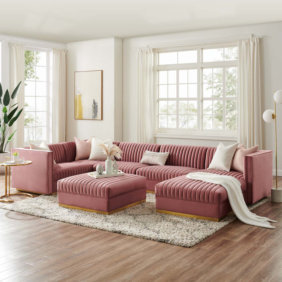 Sanguine Channel Tufted Performance Velvet 7-Piece Left-Facing Modular Sectional Sofa By Modway - EEI-5840 | Sectional | Modishstore - 1