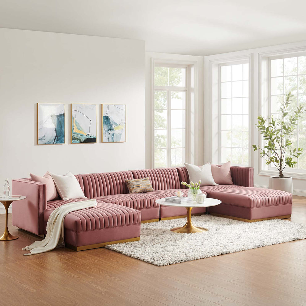 Sanguine Channel Tufted Performance Velvet 6-Piece Modular Sectional Sofa By Modway - EEI-5841 | Sectional | Modishstore - 1