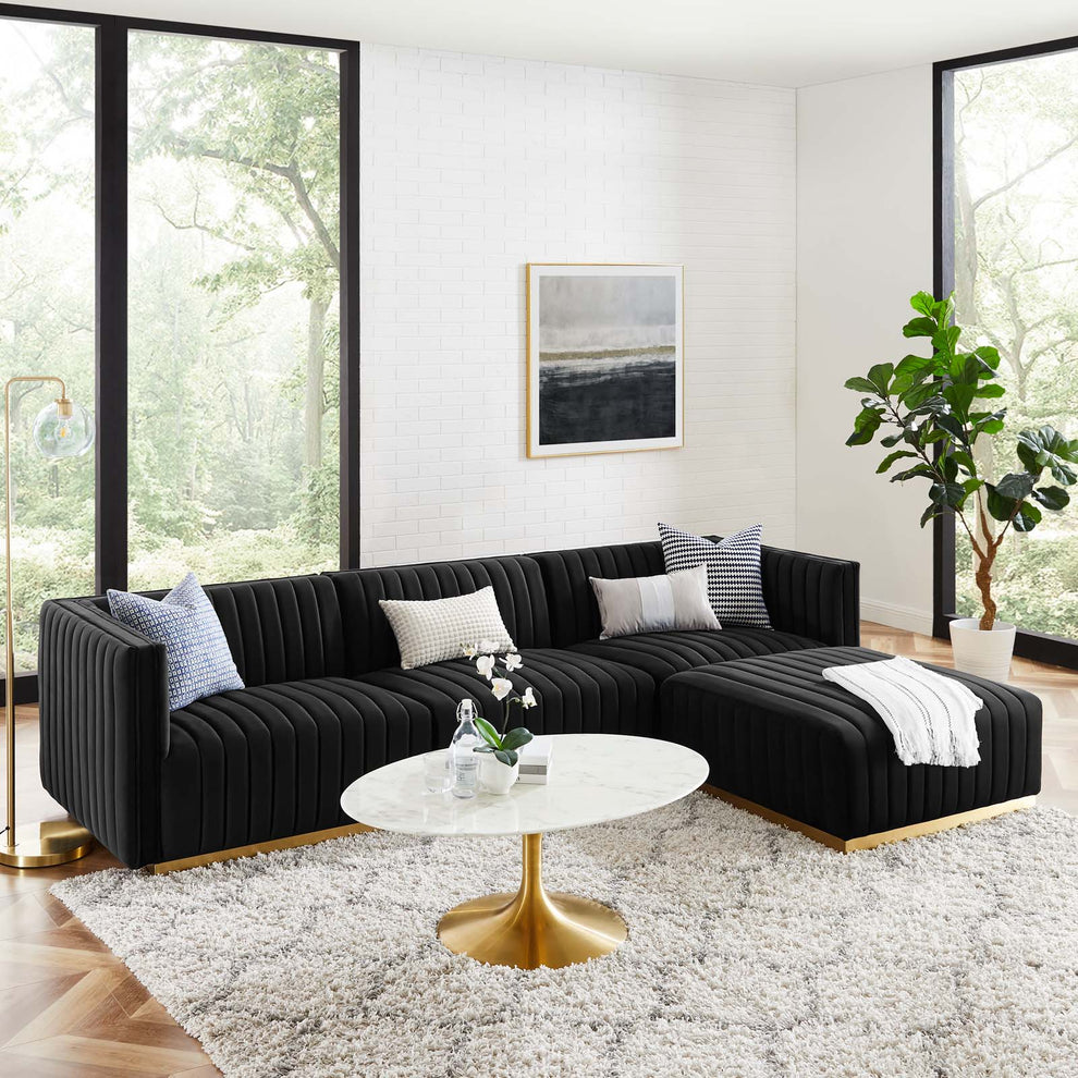 Conjure Channel Tufted Performance Velvet 4-Piece Sectional By Modway - EEI-5844 | Sectional | Modishstore - 1