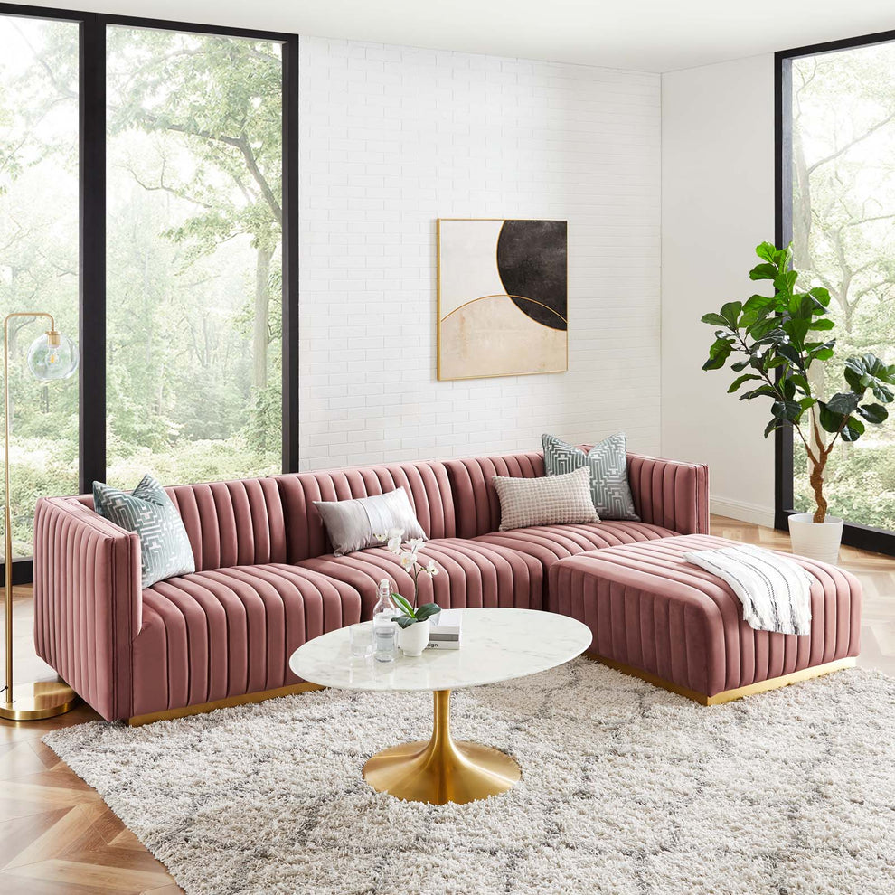 Conjure Channel Tufted Performance Velvet 4-Piece Sectional By Modway - EEI-5844 | Sectional | Modishstore - 25