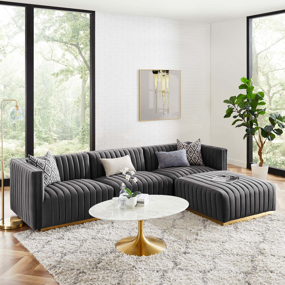 Conjure Channel Tufted Performance Velvet 4-Piece Sectional By Modway - EEI-5844 | Sectional | Modishstore - 41